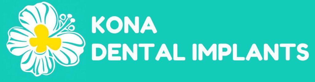 Kona Dental Implants logo featuring a white hibiscus flower design on a turquoise background, representing the dental practice specializing in periodontics and implant surgery.