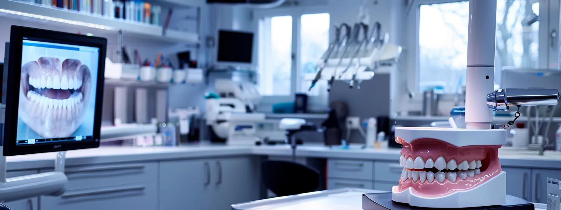 a modern dental office outfitted with sleek equipment, featuring a close-up of a dental hygienist demonstrating flossing techniques on a model of a mouth, emphasizing the crucial role of flossing in maintaining the health of dental implants and preventing periodontal disease. a modern dental office outfitted with sleek equipment, featuring a close-up of a dental hygienist demonstrating flossing techniques on a model of a mouth, emphasizing the crucial role of flossing in maintaining the health of dental implants and preventing periodontal disease.